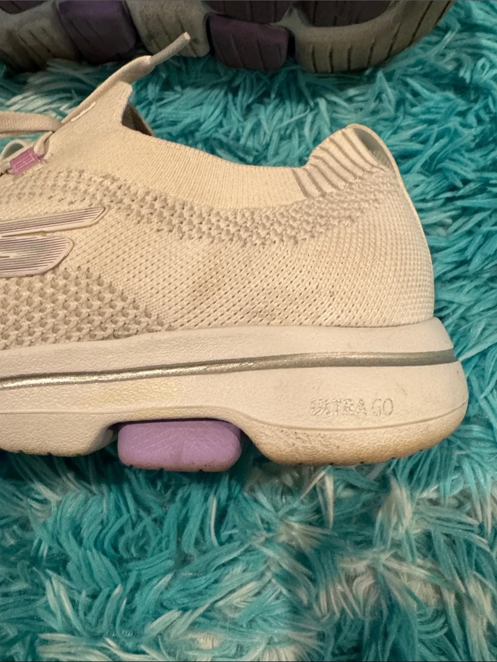 Skechers GOwalk Women's Cream Knit Lace-Up Sneakers with Purple Accents